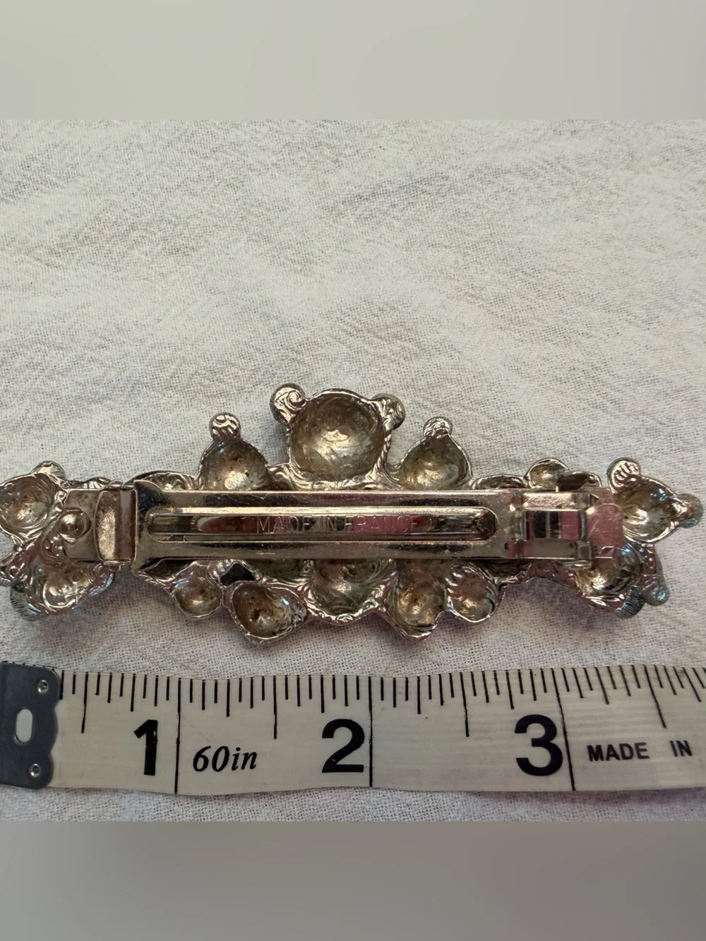 Vintage French Pewter Teddy Bear Hair Barrette Clip Made In France EUC Beautiful